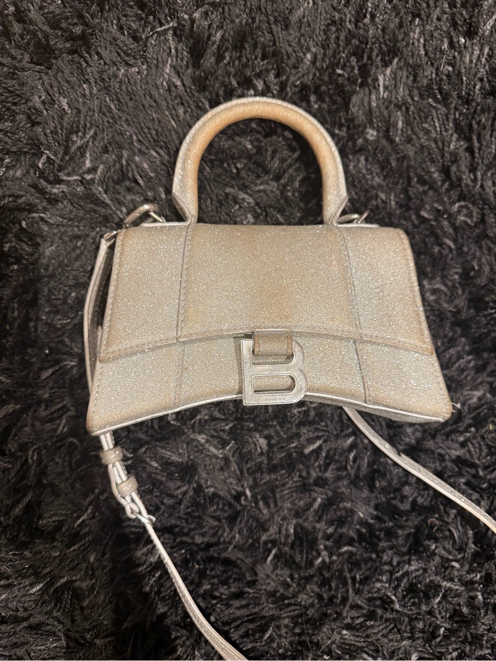 Balenciaga Silver Mini Hourglass Top-Handle Bag